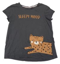 Tmavošedé tričko s leopardem 