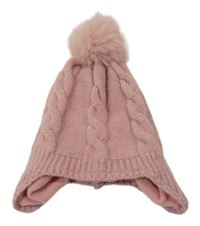 Růžová pletená podšitá čepice s bambulí Primark vel. 2-4 roky