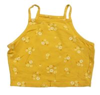 Hořčicový crop top s květy zn. George