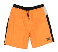 Neonově oranžovo-černo-bílé plážové kraťasy s nášivkou PRIMARK