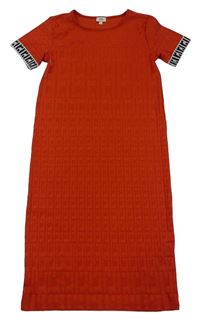 Tmavooranžové vzorované šaty s logy RIVER ISLAND