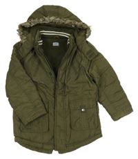 Khaki šusťáková zimní parka s kapucí s kožešinou F&F