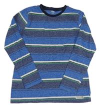 Modro-tmavomodro-bílo-zelené pruhované melírované triko YIGGA