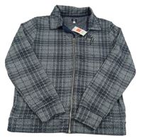 Nové - tmavomodro-bílá kostkovaná vzorovaná propínací mikina RIVER ISLAND