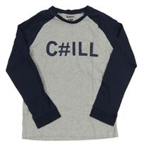 Šedo-tmavomodré melírované pyžamové triko s nápisem Tchibo