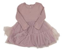 Starorůžovo/fialové žebrované/vzorované šaty s tylem s puntíky PRIMARK