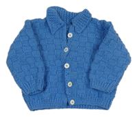 Modrý kostkovaný pletený propínací svetr s límečkem 