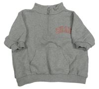 Šedá melírovaná oversize mikina s nápisy a kapsou Next