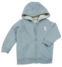 Světlemodrošedá propínací zateplená mikina s kytičkou a kapucí George