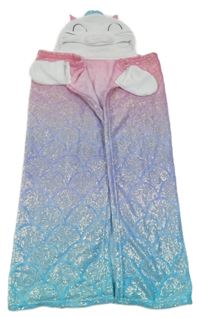 Růžovo-fialovo-modrá plyšová deka se šupinkami a kapucí - kočička Matalan