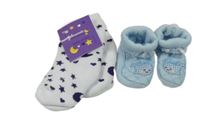 Nové - 2x - Ponožky - Bílé teplé s hvězdičkami a měsíci Johnson's, světlemodré s velrybou 