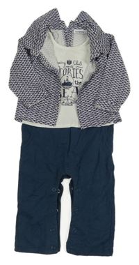 Tmavopetrolejovo/tmavomodro-bílo-vínová tepláková kombinéza s nápisy a košilí s lodičkami noukie's