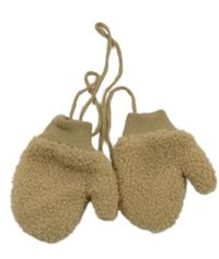 Béžové huňaté palcové rukavice šňůrkou 