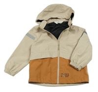 Béžovo-medová šusťáková jarní bunda s nápisy a odepínací kapucí H&M