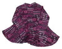 Purpurovo-černo-světlerůžové vzorované úpletové šaty s vločkami a rolákem