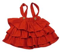 Červená vrstvená manšestrová sukně s kšandami 