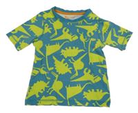 Modrozelené melírované tričko s dinosaury Tu