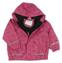 Tmavorůžová nepromokavá jarní bunda s kočičkami a zajíčky a kapucí Kiki&Koko