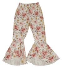 Smetanové flare kalhoty s růžemi SHEIN