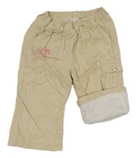 Smetanové manšestrové podšité kalhoty s květy a kapsou Coccoli