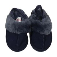 Tmavomodré semišové zateplené bačkory s kožešinou the little white company vel. 26