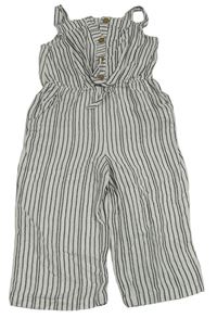Bílo-černý pruhovaný lněný culottes overal Matalan
