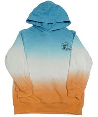 Modro-bílo-oranžová ombré mikina s vlnou a kapucí Tu