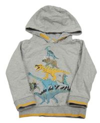 Šedá melírovaná mikina s dinosaury a kapucí zn. Monsoon
