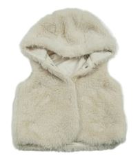 Béžová kožešinová podšitá vesta s kapucí E-Vie