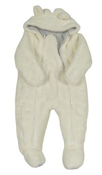 Bílá chlupatá zateplená kombinéza s kapucí s oušky Primark