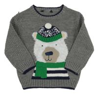 Šedý melírovaný svetr s medvědem George