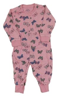 Růžový puntíkatý overal s motýly