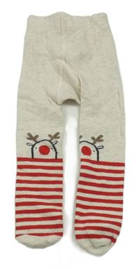 Béžovo-červené punčocháče s pruhy a soby Next