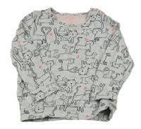 Šedá melírovaná lehká mikina s kočkami Hema