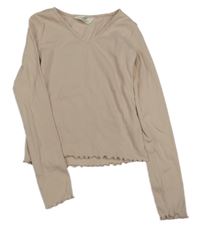 Pudrové žebrované crop triko H&M