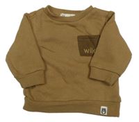 Hnědá mikina s kapsou s nápisem Rabbit+Bear