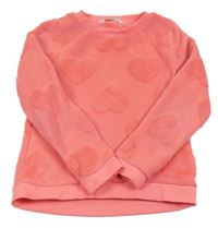Neonově růžová chlupatá mikina se srdíčky H&M