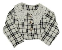 Bílo-černé kostkované podšité bolerko s krajkovým límečkem Shein