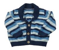 Modro-tmavomodrý pruhovaný propínací svetr M&S