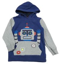 Tmavomodro-šedá mikina s robotem a kapucí Mini Boden