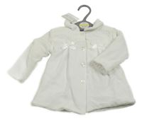 Nové - Bílý sametový zateplený kabátek s mašlemi a límečkem