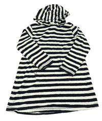 Tmavomodro-bílý pruhovaný froté župan s kapucí Next