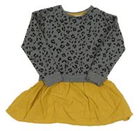 Tmavošedo-okrové teplákovo/mušelínové šaty se vzorem F&F