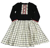 Černo-smetanové šaty s kostkovaným vzorem a volánky