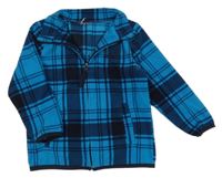 Modrozeleno-černá kostkovaná fleecová propínací mikina s nápisem Topolino