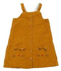 Medové manšestrové podšité propínací šaty s kapsami s kočkami C&A