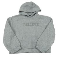 Šedá melírovaná prošívaná crop mikna s nápisem a kapucí Primark