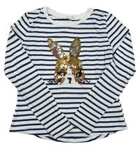 Bílo-tmavomodré pruhované triko s králíkem z překlápěcích flitrů H&M