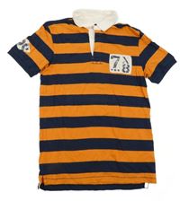 Cihlovo-tmavomodré pruhované polo tričko s číslem H&M