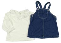 2set - Modré riflové laclové šaty + bílé tričko s límečkem s madeirou H&M